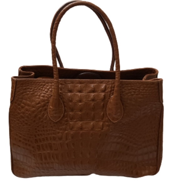 Courage B brown Andre crocodile embossed leather satchel - Picture 2 of 11